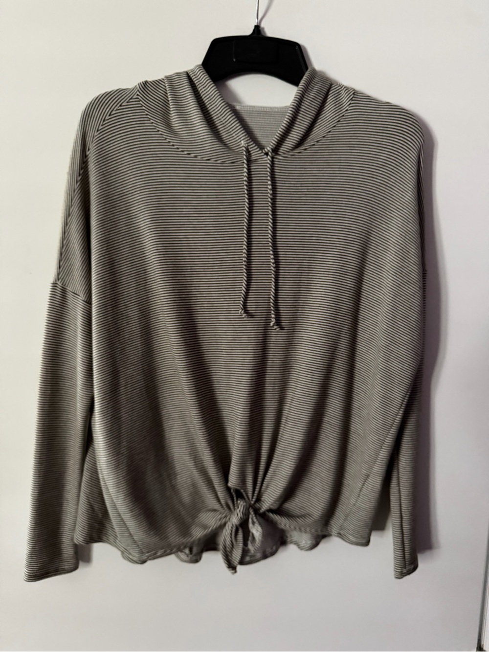 mts Striped Gray Tie Front Hoodie